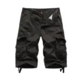 Men's casual multi-pocket dark brown cargo shorts, loose fit half pants with adjustable cuffs. - 30 / Dark Gray
