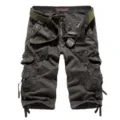 Men's multi-pocket cargo shorts casual tactical knee-length trousers with belt dark grey - 29 / Dark Gray