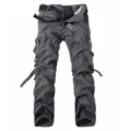 Men's casual washed cargo trousers loose plus size multi-pocket long work pants grey - 28 / Gray