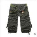 Men's casual multi-pocket cargo shorts loose plus size summer cotton pants with belt - 29 / Army Green