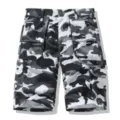 Men's camouflage cargo shorts casual multi-pocket straight five-point pants detail view. - 30 / Off White