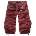 Men summer cargo shorts multi pocket cotton cropped pants casual streetwear apparel red size M - 29 / Red