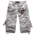 Men's Summer Casual Cargo Shorts Multi-Pocket Three Quarter Length Trousers with Belt Grey - 29 / Grayish White
