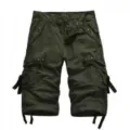 Men's dark green cargo shorts, multi-pocket casual outdoor summer knee-length pants. - 29 / Army Green