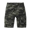 Men's camouflage cargo shorts detail view, casual multi-pocket straight five-point trousers. - Army Green Camo