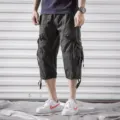 Men's dark grey cargo shorts casual multi-pocket capri pants streetwear athletic shorts - 29 / Dark Gray