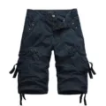 Men's casual multi-pocket cargo shorts summer outdoor knee-length navy blue capris - 29 / Dark Blue