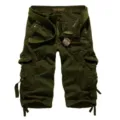 Men's military style multi-pocket cargo shorts in army green with belt casual outdoor wear. - 29 / Army Green