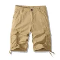Men casual cargo shorts solid color multi pocket outdoor streetwear stylish summer daily wear - 30 / Khaki