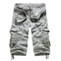 Men's casual multi-pocket cargo shorts grey summer outdoor tactical 3/4 pants with belt - 29 / Light Gray