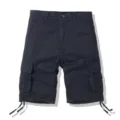 Men's casual cargo shorts with multi-pockets and drawstring cuffs for summer outdoor wear. - 30 / Dark Blue