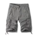Men's casual grey cargo shorts with multiple pockets and adjustable drawstring hem for outdoors. - 30 / Gray