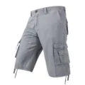 Men's grey casual cargo shorts featuring multi-pockets and knee-length design. - Grayish White