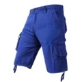 Men's blue summer casual cargo shorts with multi pockets and drawstring leg openings. - Royal Blue