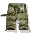 Men's camouflage cargo shorts with belt, casual tactical multi-pocket military half pants for summer. - Coffee