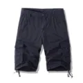 Mens casual cargo shorts multi pocket outdoor streetwear summer knee length stylish dark blue bottoms - Blue