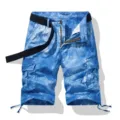 Men's blue tie-dye cargo shorts with belt summer casual multi-pocket five-point pants main view. - 30 / Sapphire Blue