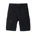 Men's black cargo shorts, loose fit multi-pocket casual five-point military trousers. - Black