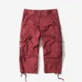 Men's loose cargo capri shorts in burgundy color featuring multiple functional pockets. - Burgundy