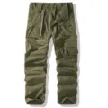 Men army green tactical cargo pants multi-pocket casual straight trousers main view flat lay - 30 / Army Green