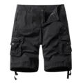 Men's black cargo shorts summer casual multi-pocket loose fit utility shorts front view - Dark Gray