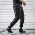 Men's casual multi-pocket cargo pants with high top canvas sneakers for outdoor sports. - 29 / Black