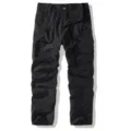 Men's black tactical cargo pants with multiple pockets, casual outdoor straight trousers. - 30 / Black