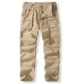 Men's khaki tactical cargo pants featuring multiple pockets, casual outdoor work trousers for men. - 30 / Khaki