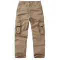 Details of men's multi-pocket khaki cargo pants, durable cotton fabric, tactical utility trousers. - 29 / Khaki