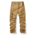 Men's casual cargo pants cotton tactical work trousers with multiple pockets and drawstring. - 30 / Brown