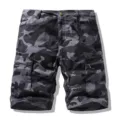 Men's grey camo cargo shorts with multi-pockets and zipper design for casual wear and outdoor. - 42 / Dark Gray Camouflage