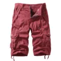Men's Red Casual Cargo Shorts Multi-Pocket Loose Fit Summer Beach Capris for Daily Wear - Burgundy