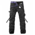 Mens Black Cargo Pants Multi Pocket Casual Trousers Loose Fit Streetwear Workwear - 28 / Black