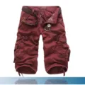 Herren freizeit einfarbig multi-tasche cargo shorts lose passform sommer knielange hosen - Burgunderrot