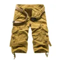 Men's casual loose khaki cargo shorts multi-pocket 7-quarter capri pants with belt - 29 / Khaki