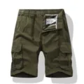 Men army green cargo shorts casual tactical multi-pocket drawstring summer outdoor shorts - Army Green