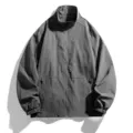 Men's casual stand-up collar windbreaker short coat outdoor spring autumn jacket details. - Dark Gray