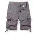 Men's grey multi-pocket cargo shorts, casual 5-length cotton shorts with drawstrings. - 30 / Bottoms / Iron Gray