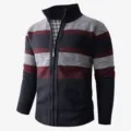Cardigan en tricot zippé pour homme avec rayures pour la saison automne hiver quotidienne. - M / Bordeaux