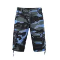 Pantaloncini cargo mimatici blu da uomo dettaglio, bermuda tattici estivi casual. - Blu Camouflage