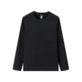 Close-up detail of black long sleeve crewneck top collar and fabric texture design. - M / Black