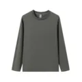 Detail view of the dark grey crewneck long-sleeve base layer shirt, premium stretch fabric. - M / Army Green