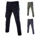 Detailed view of men's multi-pocket cargo pants showing durable fabric and functional side pockets. - 29 / Black