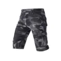 Detailed view of men grey camouflage cargo shorts featuring multiple functional utility pockets. - 30 / Grey Camouflage