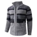 Cardigan en tricot à manches longues pour hommes avec fermeture éclair et col montant. - M / Gris clair