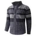 Cardigan en maille pour homme à fermeture éclair et rayures grises, pull d'hiver. - M / Gris foncé