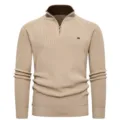 Maglione uomo collo alto mezza zip in maglia a coste invernale caldo pullover - Taglia S / Kaki Mezza Zip