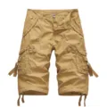Men's Casual Cotton Washed Cargo Shorts Khaki Multi-Pocket Outdoor Summer Half Pants - 29 / Khaki