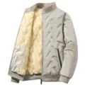 Men winter thick fleece lined casual warm short outerwear winter jacket in grey - M / Khaki
