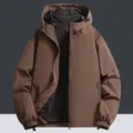 Bruine heren hooded windbreaker jas, casual outdoor lichtgewicht sportjas met rits. - M / Tops / Aardgeel